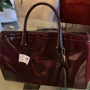 Authentic Coach Patent Leather Tote Bag in Deep Burgundy **New**